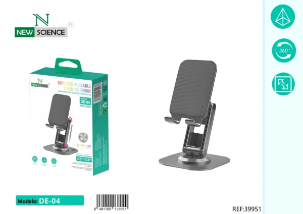 📱💻 Mobile/Tablet Desk Stand DE-04 – Premium Foldable Stand with Height & Angle Adjustment 🔄 360° Rotation | 📏 Height Adjustable | 💪 Ultra-Stable | 🖤 Sleek & Modern