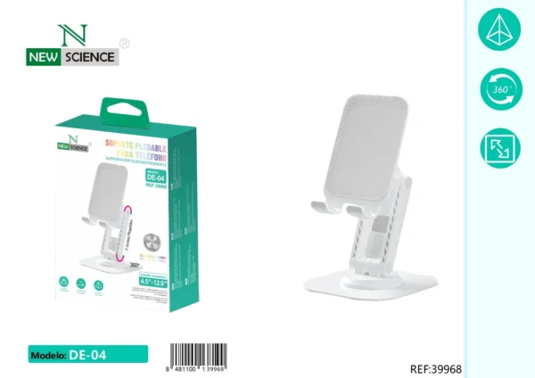 📱💻 Mobile/Tablet Desk Stand DE-04 – Adjustable Foldable Stand with Rotation & Height Control 🔄 360° Rotation | 📏 Height Adjustable | 💪 Stable Base | 🧳 Foldable Design - Imagen 2