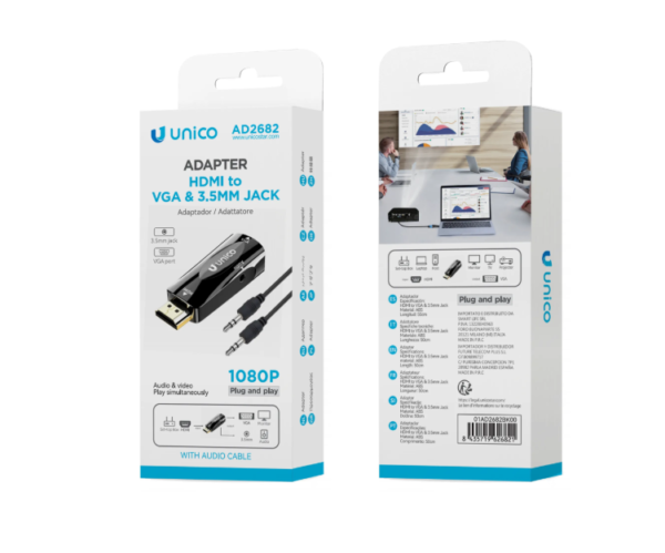 🔌✨ HDMI Male to VGA Female Adapter with 3.5mm Audio Jack & Power Port – Video + Audio Converter for Monitors, Projectors, and More-AD2682 - Imagen 2