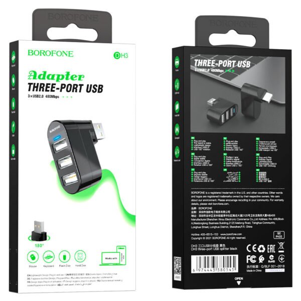 Borofone DH3 Three-Port USB Splitter - Imagen 5