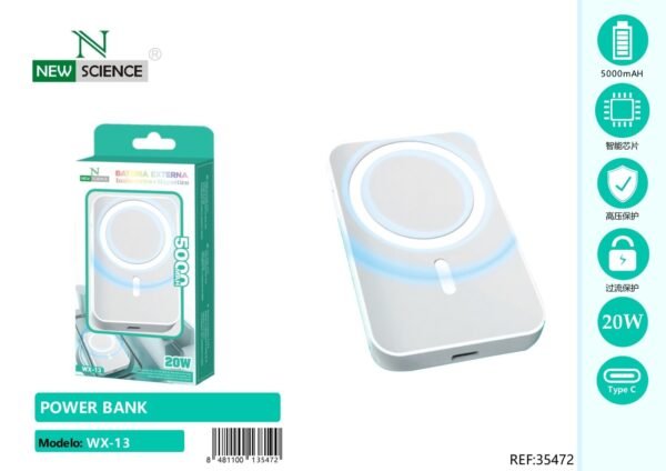 ⚡ Power Bank 5000mAh 20W WX-13 | Wireless Charging, Fast & Stylish (White) 🔋✨- P35472