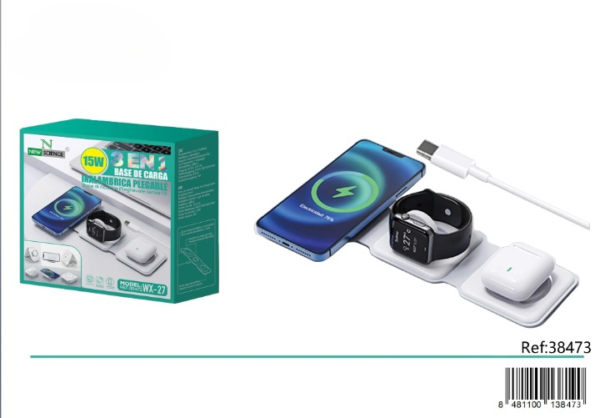 🔋 Foldable Wireless Charging Station 15W ⚡ 3-in-1 WX-27 📱⌚🎧