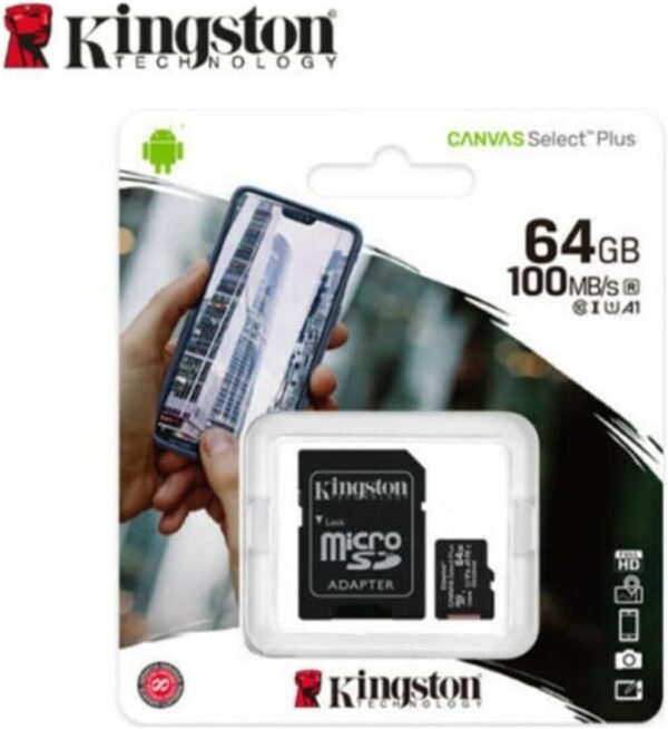 Kingston Canvas Select Plus Tarjeta microSD 64GB Class 10 con Adaptador SD – Garantía de por vida, Negro