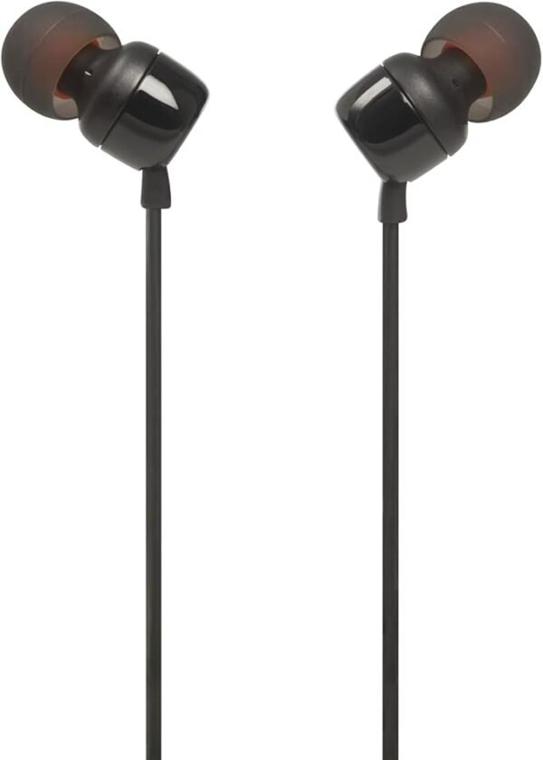 Auriculares JBL Tune 110 – Intrauditivos con Cable, Sonido JBL Pure Bass, Micrófono y Control Remoto, Color Negro