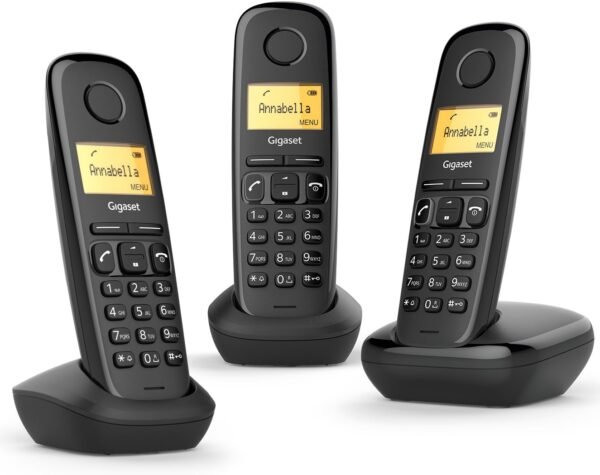 Gigaset A170 Trio - Teléfonos Inalámbricos DECT con Pantalla Iluminada, Fácil Uso e Instalación, Versión Española Pack de 3- Color Negro 📱