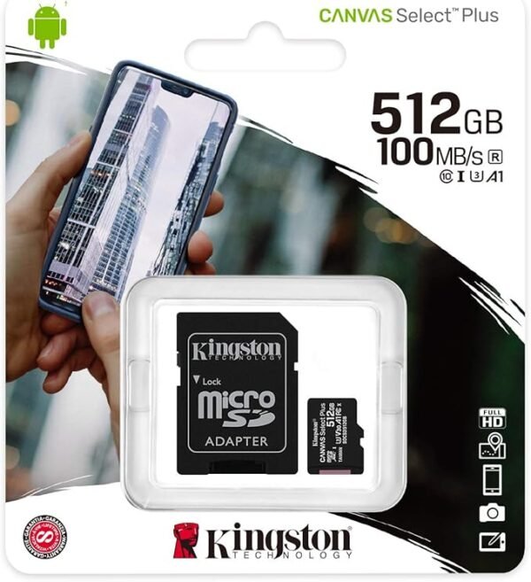 Kingston Canvas Select Plus Tarjeta microSD 512GB Class 10 con Adaptador SD – Gran capacidad y alta velocidad