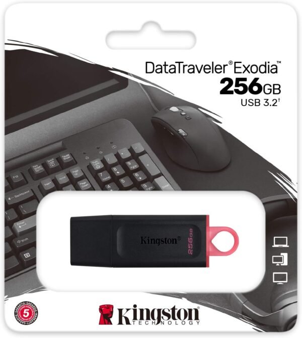 Kingston DataTraveler Exodia 256 GB – USB 3.2 Gen 1, Flash Drive con Tapa Protectora y Aro para Llavero, Color Negro 🛡️