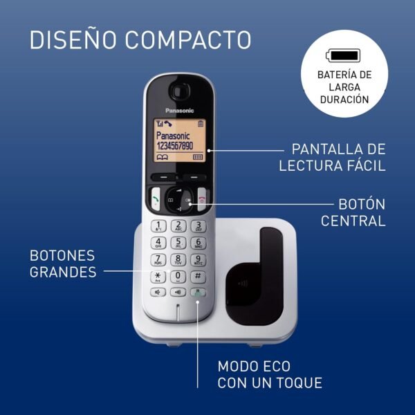 Panasonic KX-TGC210 - Teléfono Inalámbrico con Pantalla LCD, Identificador de Llamadas, Agenda 50 Números, Reducción de Ruido, Modo ECO-Blanco 📱 - Imagen 4