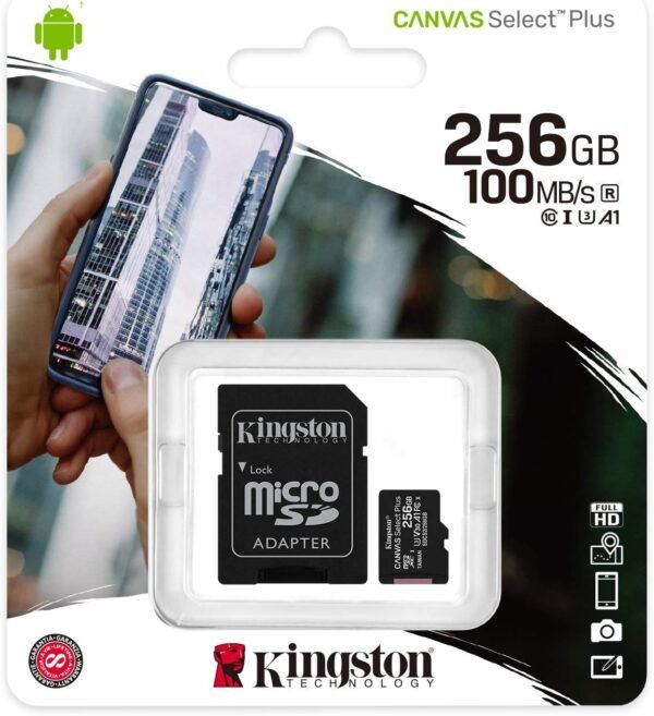 Kingston Canvas Select Plus Tarjeta microSD 256GB Class 10 con Adaptador SD – Alta capacidad y rendimiento confiable