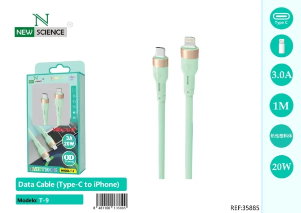 🔌⚡ Cable PD para iPhone 📱 3.0A ⚡ 20W 🔋 1M 📏 Model: T-9 🚀