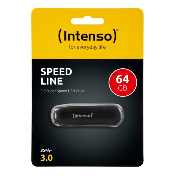 Memoria USB Intenso Speed Line 64 GB – USB 3.2 Gen 1, Alta Velocidad de Transferencia, Diseño Compacto y Robusto-Negro