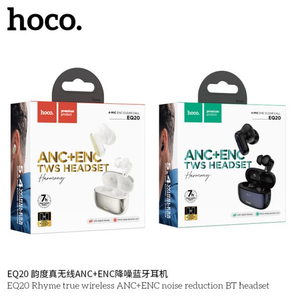 Hoco EQ20 TWS Mini Bluetooth Earbuds – ANC + ENC, 7H Playtime, Noise Cancelling - Imagen 2