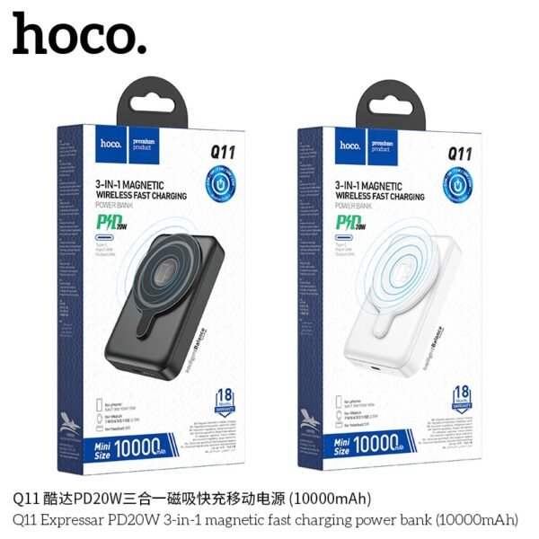 ⚡ Hoco Q11 Power Bank con Carga Inalámbrica 3 en 1 (10000mAh)