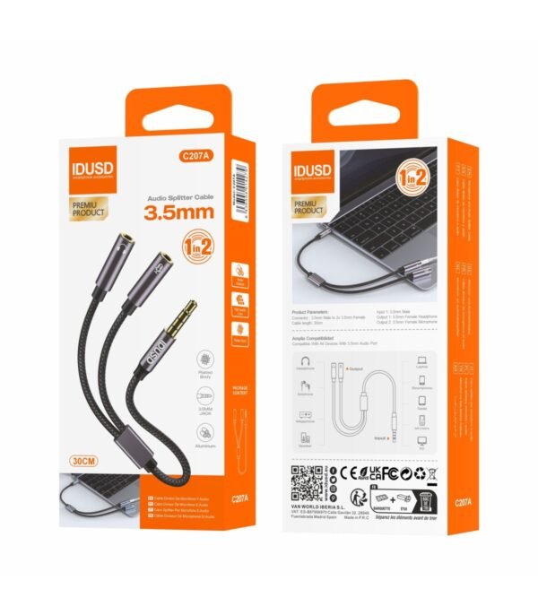 IDUSD Audio Splitter C207A – Divisor micrófono + audio 3.5 mm - Image 2