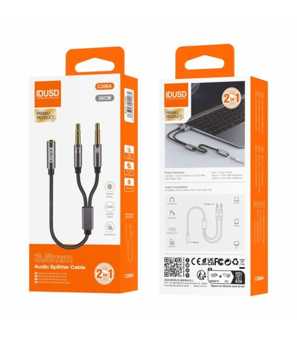 IDUSD Audio Splitter C206A – Divisor micrófono + audio 3.5 mm - Image 2