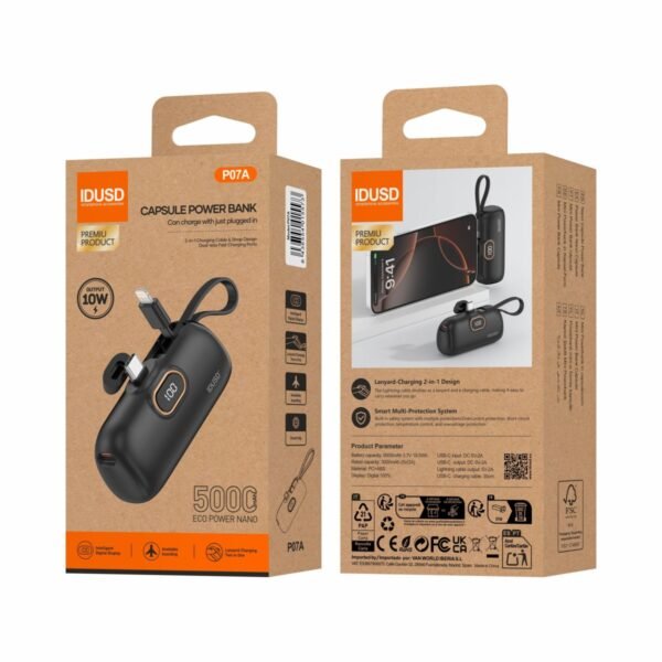 🔋 IDUSD Capsule Power Bank P07A — 10000 mAh (Modelo P07A) - Image 2