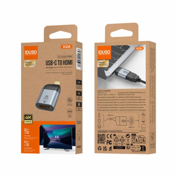 🎥 Adaptador IDUSD K33A USB‑C a HDMI 4K - Image 2