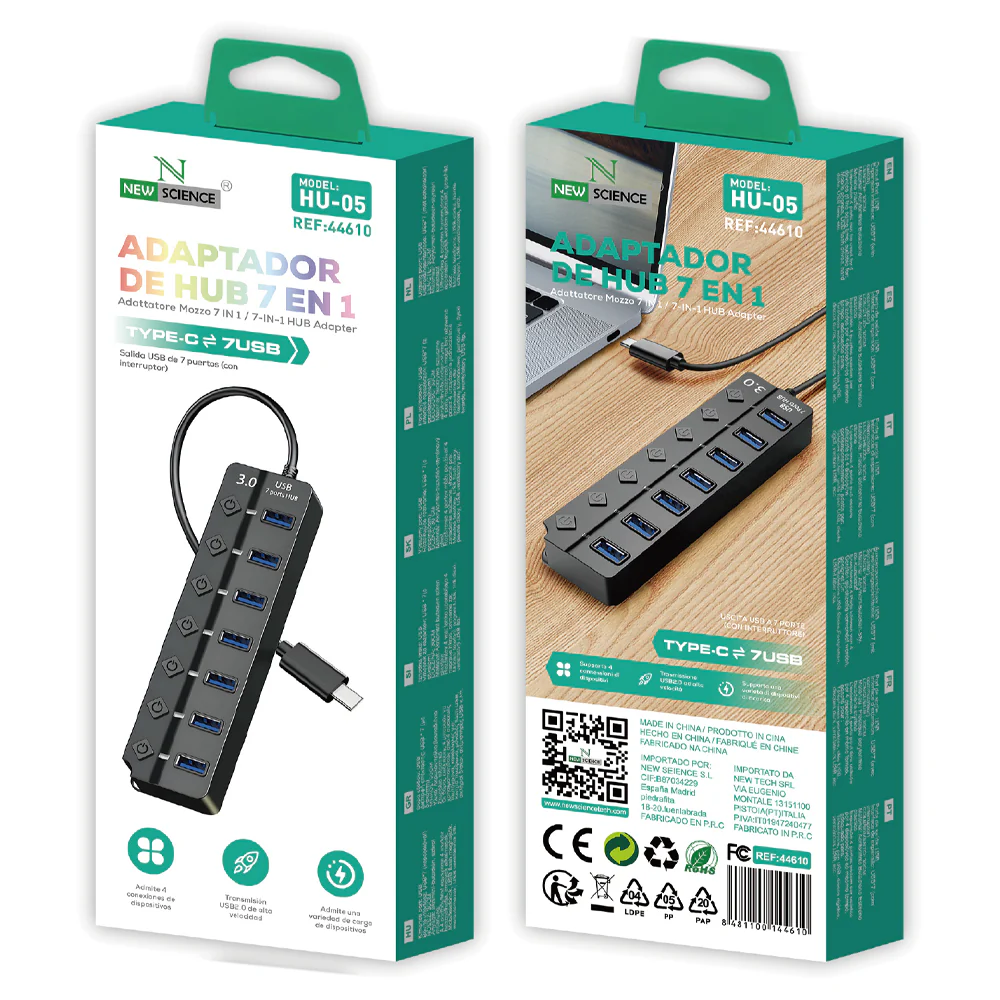 Adaptador HUB Tipo C a USB 2.0 7 en 1 HU-05