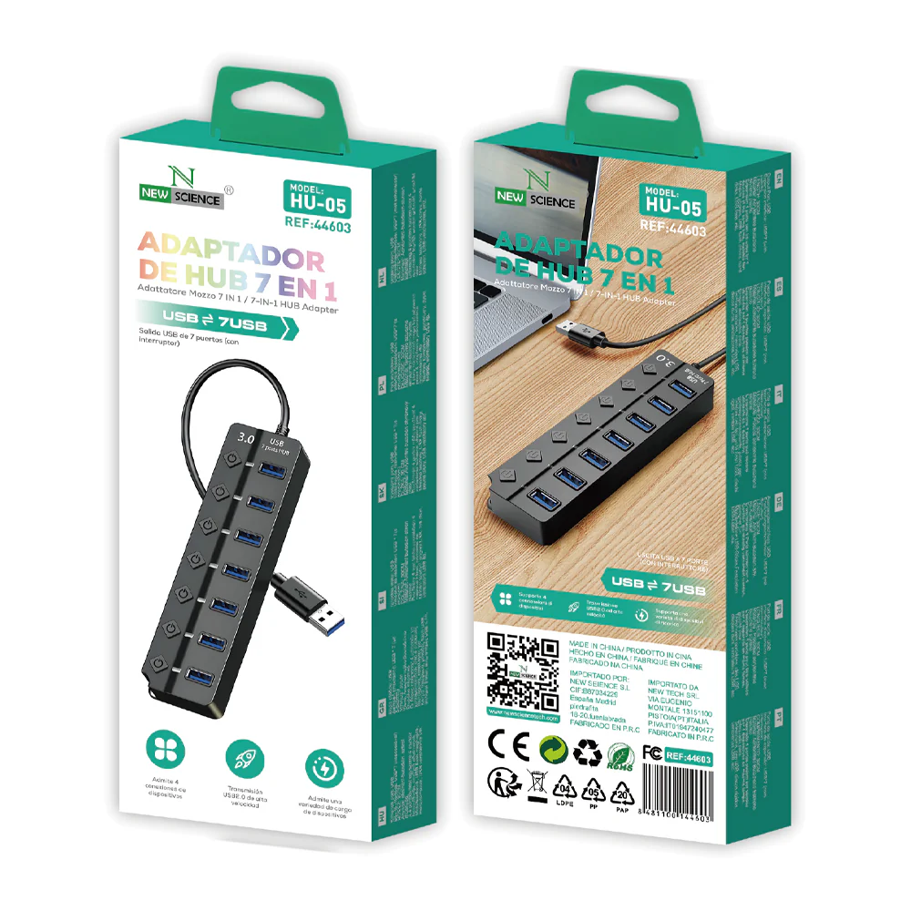 Adaptador HUB USB-USB 2.0 7 en 1 HU-05