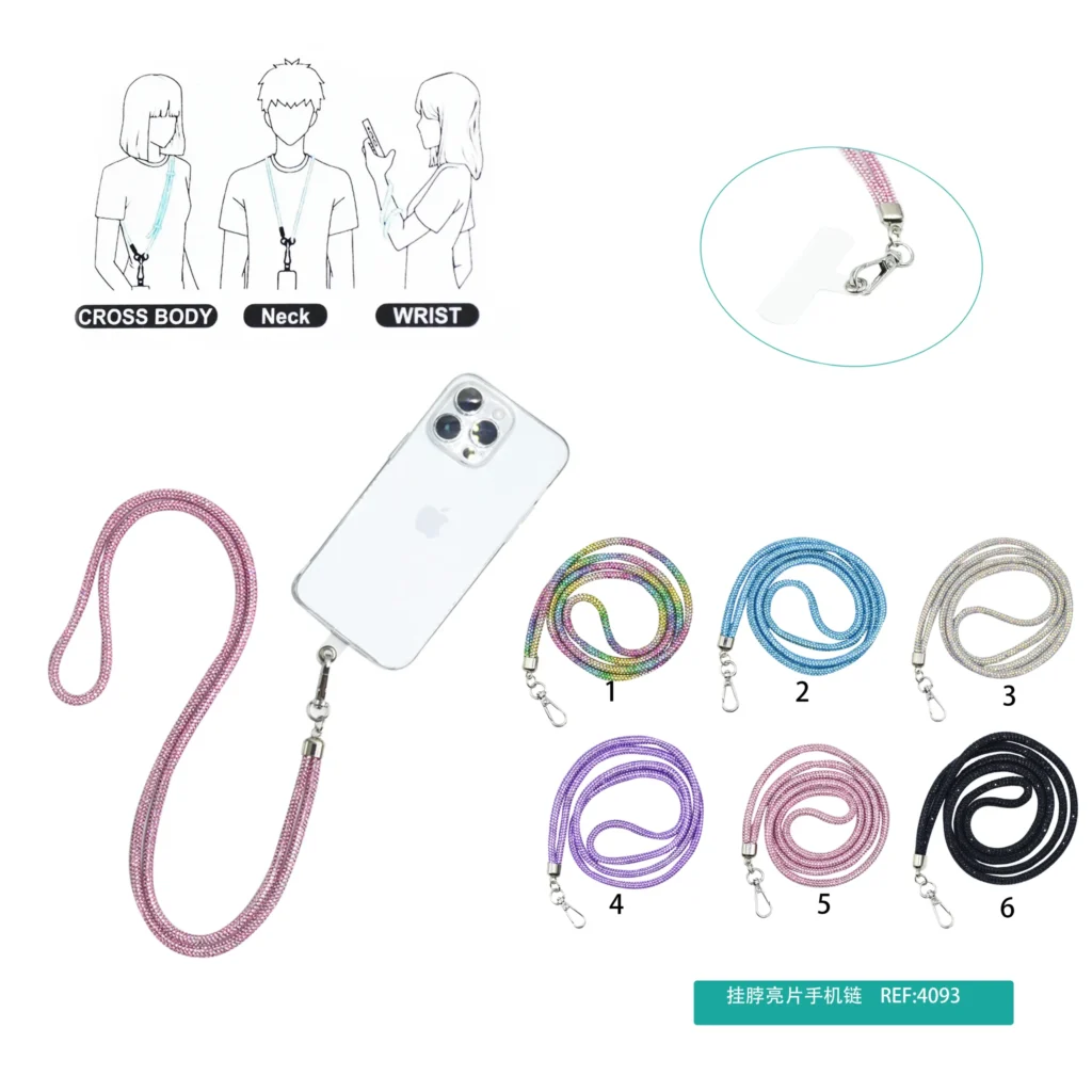Colorful Glitter Mobile Phone Pendant – Sparkling Phone Strap, Keychain, & Charm –4093- ✨ Rosa 🌑 Negro ⚪ White 🌈 Rainbow 💜 Lilac🔵 Blue