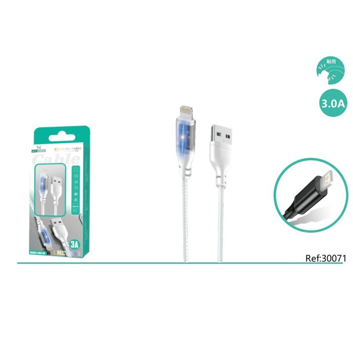 📱⚡ (Blanco) Cable iPhone 3.0A 🔌 1 Metro 📏 Model: TWX-06 ✅
