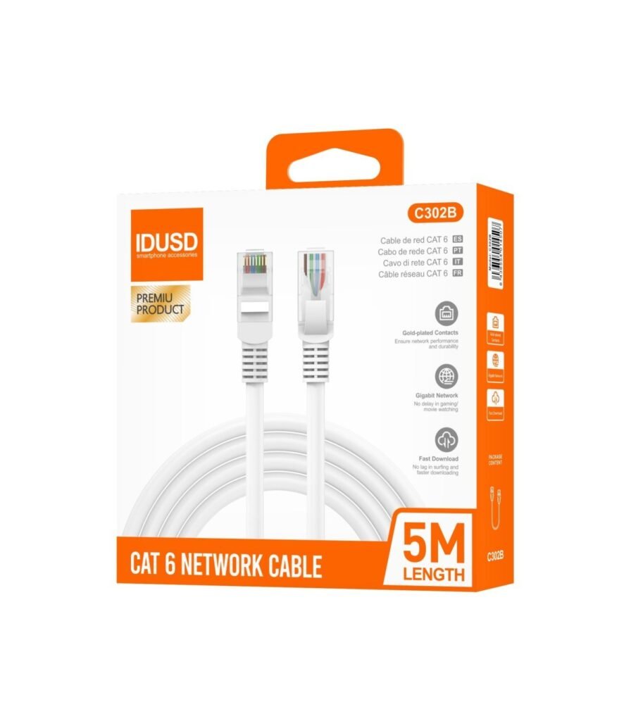 🌐 Cable de Red CAT 6 UTP 5M – RJ45 | ⚡ 1 Gbps | 🖥️ Router/PC/TV – C302B