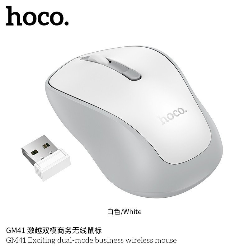 🖱️✨ HOCO GM41 Ratón Inalámbrico Dual Bluetooth + USB 2.4G | Compacto y Súper Económico ✨🖱️-Blanco