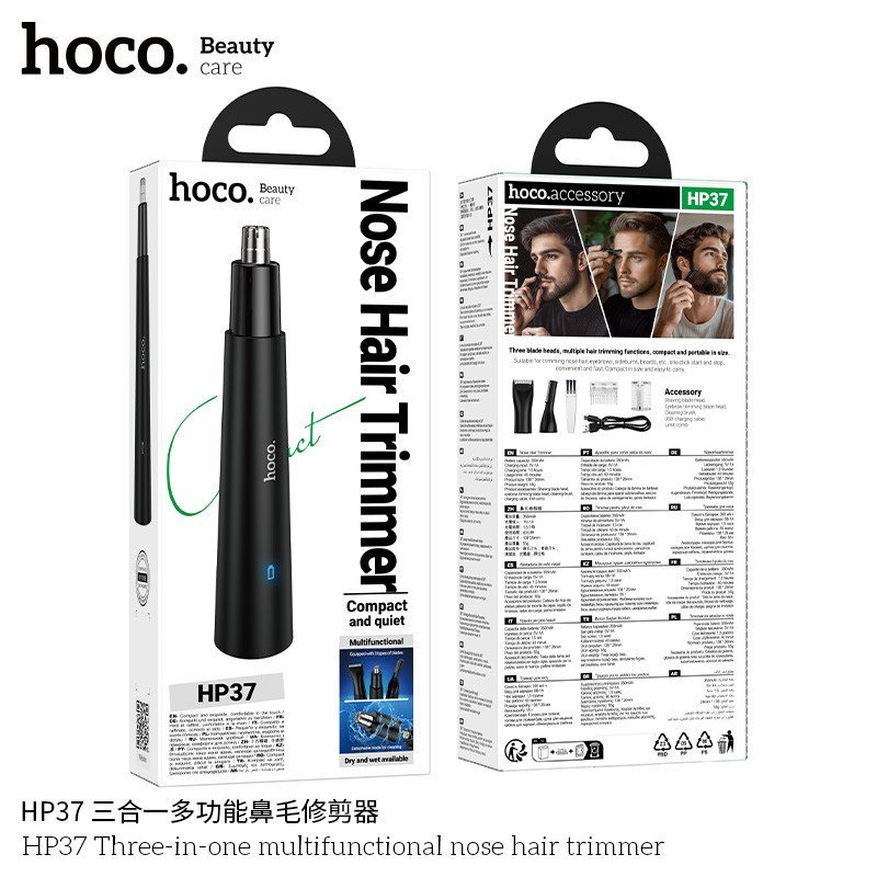 🪒✨ HOCO HP37 3 en 1 Recortador de Vello Nasal y Cejas Recargable USB ✨🪒