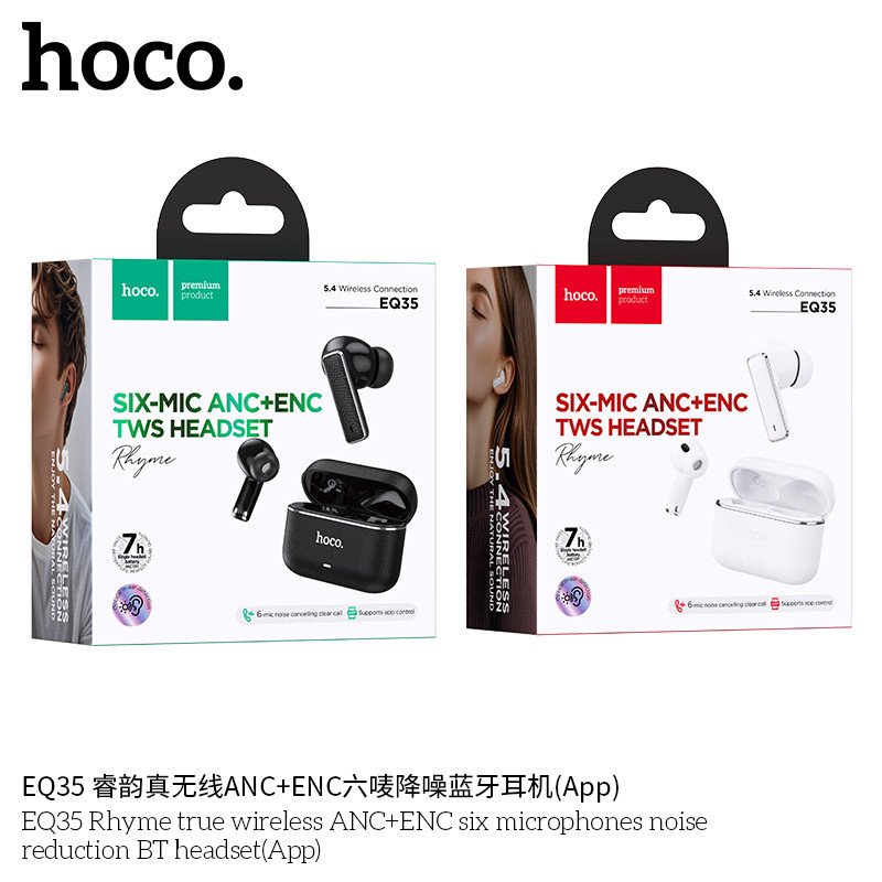 Hoco. EQ35 Auriculares BT ANC+ENC 6 micrós (7h, App)-negro